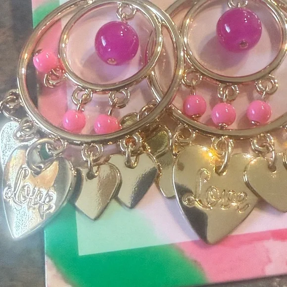 NEW Lilly Pulitzer Gold and Pink Chandelier Earrings - Picture 2 of 7